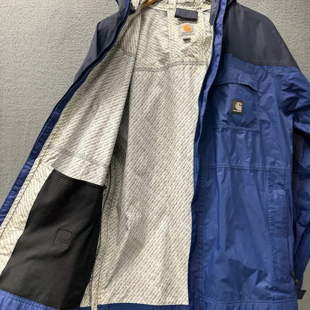Carhartt Huron Jacket Ripstop Waterproof Nylon Roll Up Hood Full Zip Blue Mens M - Picture 9 of 14